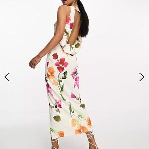 NWT ASOS DESIGN formal plunge midi dress with cowl back in ivory floral